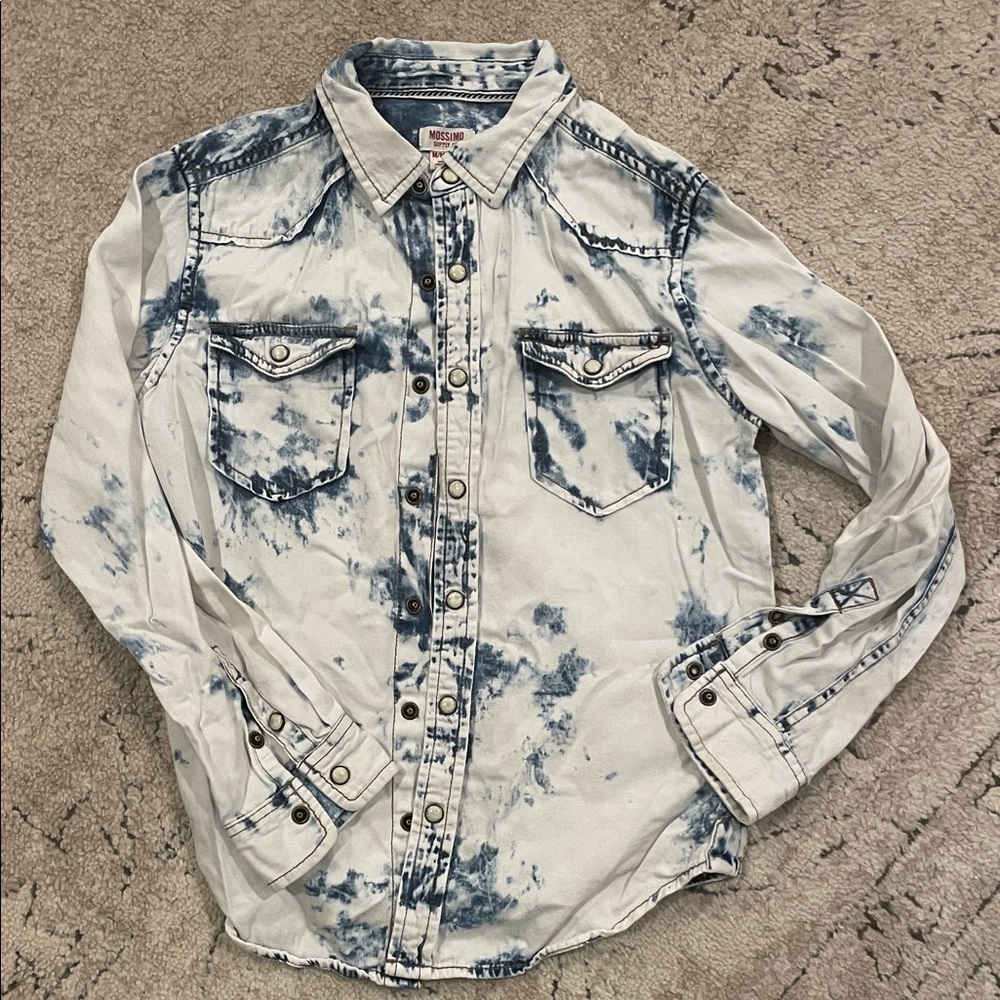Mossimo Supply Co. Pearl SNAP White and Blue Shirt
